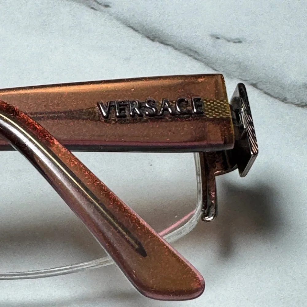Versace 1090-B Brown Glitter Rhinestone Semi Rimless Eyeglass Frames 50-18-130